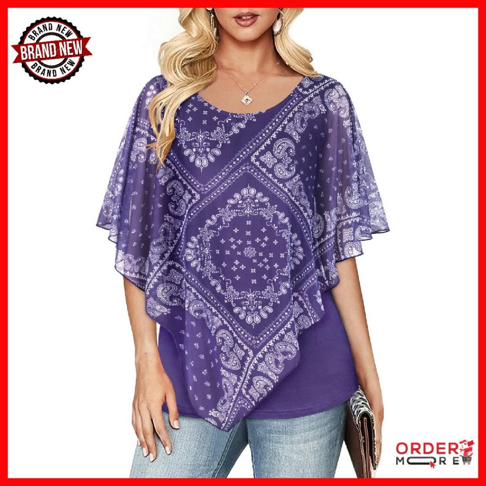 Lightweight Mesh Poncho Top, Double-Layered Blouse, Flowy Tunic